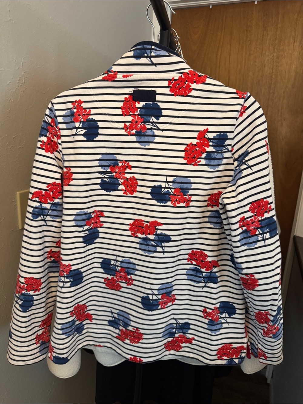 Joules White Navy Striped Half-Zip Top with Red & Blue Floral Print - Picture 3 of 3